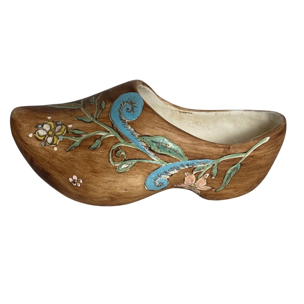 Vintage Ceramic Dutch Clog Shoe Figurine Hand Painted Floral Home & Garden Decor